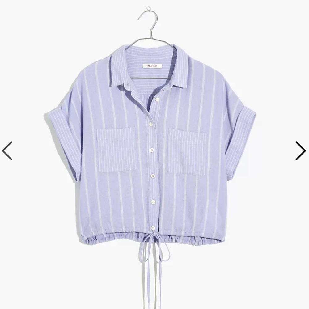 Madewell Linen-Blend Button-Up Drawstring Shirt in Stripe-Play